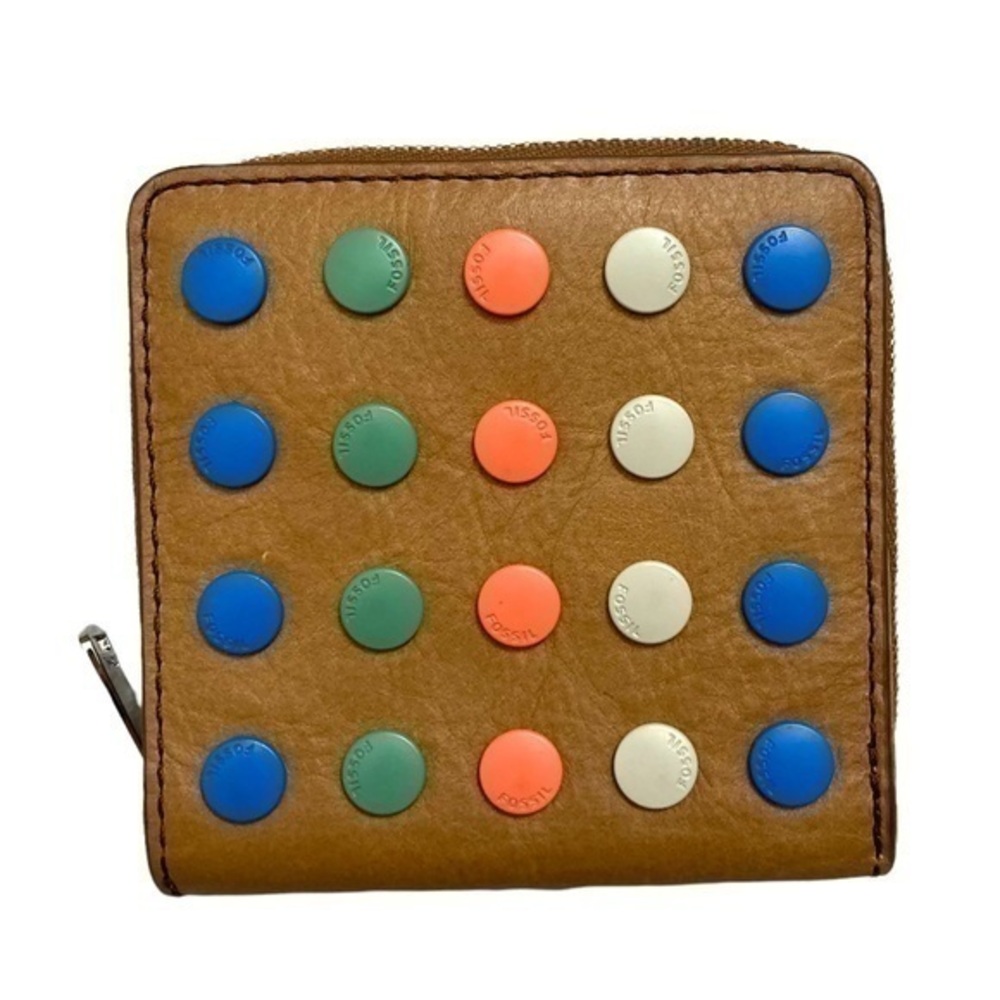 Fossil brown leather multicolor studs wallet